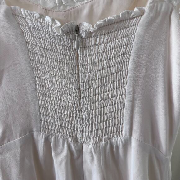 Reformation Adler Ivory Midi Dress Size 0 Tie Strap Smocked Back Ruffle Hem Bust - Picture 11 of 14